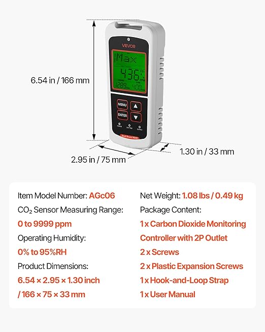 VEVOR Carbon Dioxide Monitoring Controller, Dual Outlets CO2 Monitor & - Image 7