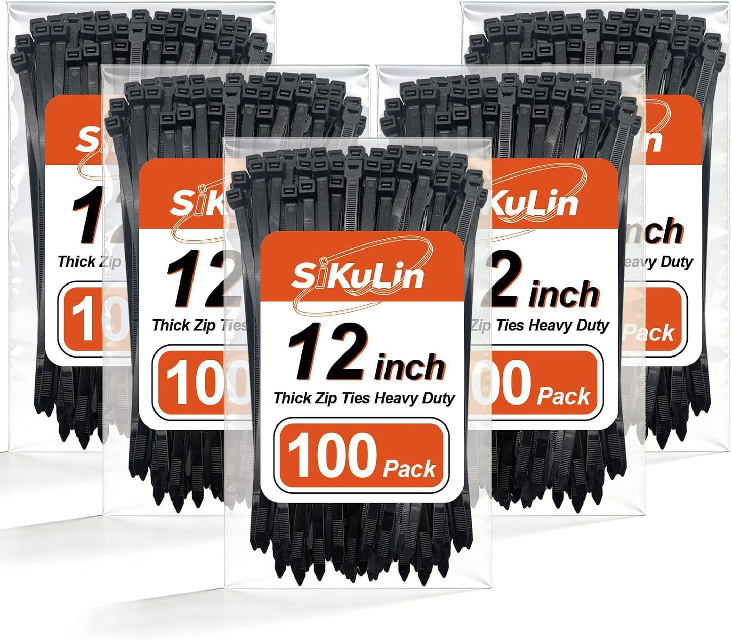 Thick Zip Ties Heavy Duty, 12 inch, Black, 250 lbs High Strength, 500 Pack, Heavy Duty Zip Ties for Outdoor Use, Extra Wide & Strong UV Resistant Cable Ties, Wire Ties, SiKuLin