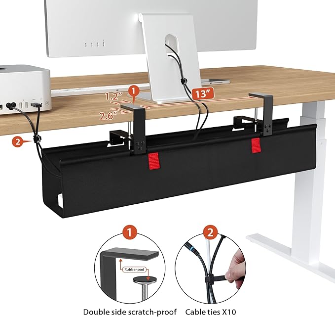 Univivi No Drill Under Desk Cable Management Tray, Clamp/Screw Mount Desk Cable - Image 3