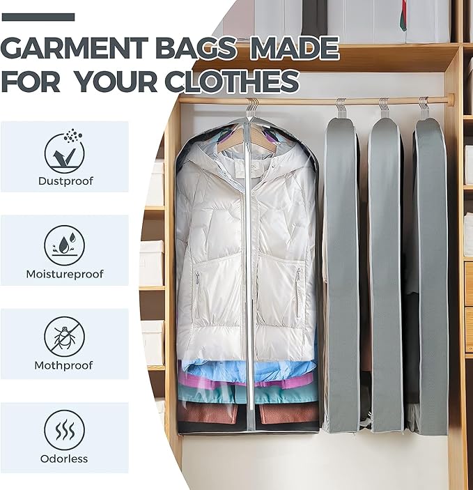 1 Pcs 40" Garment Bags for Hanging Clothes, Garment Bags Shoulder Covers - Image 4