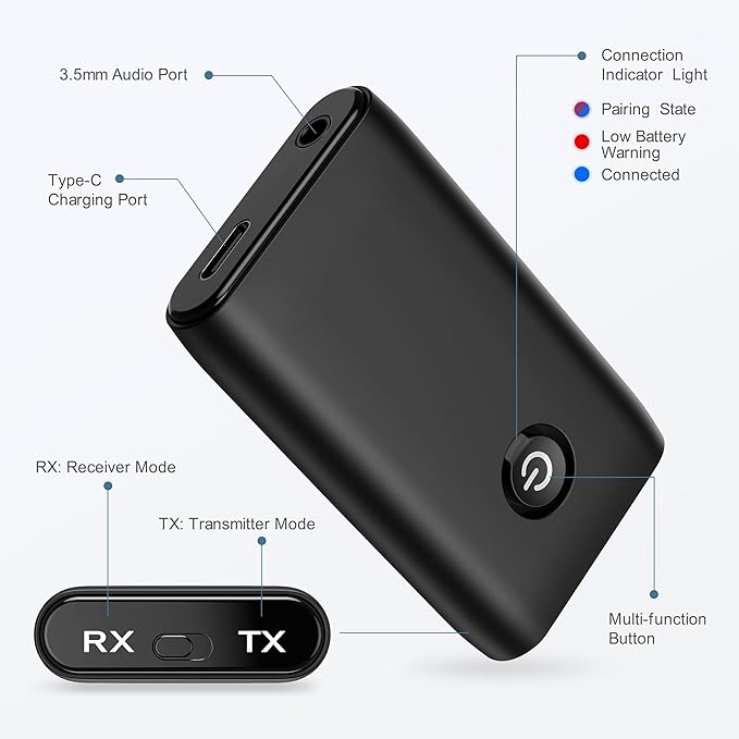 Ankilo Aux Bluetooth Adapter for Car, Upgraded Bluetooth 5.3 Transmitter - Image 6
