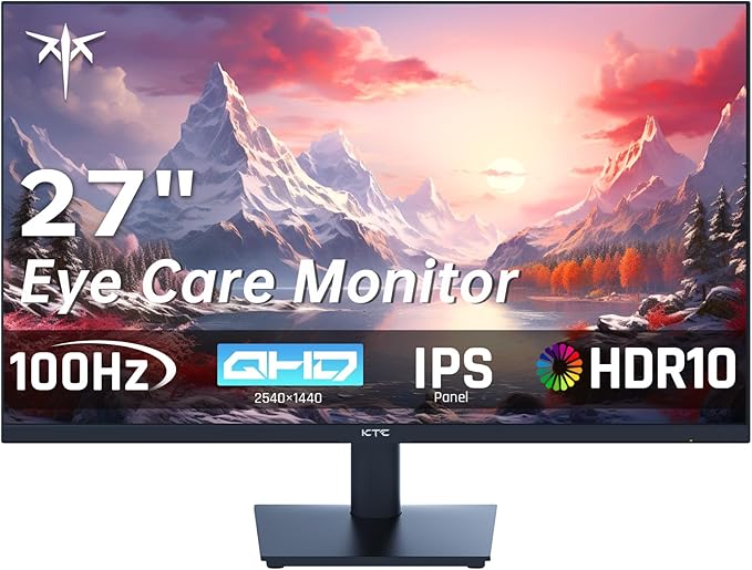 KTC 27 Inch QHD Computer Monitor, 2K 100Hz IPS Gaming Monitor, 1440P Frameless by KTC