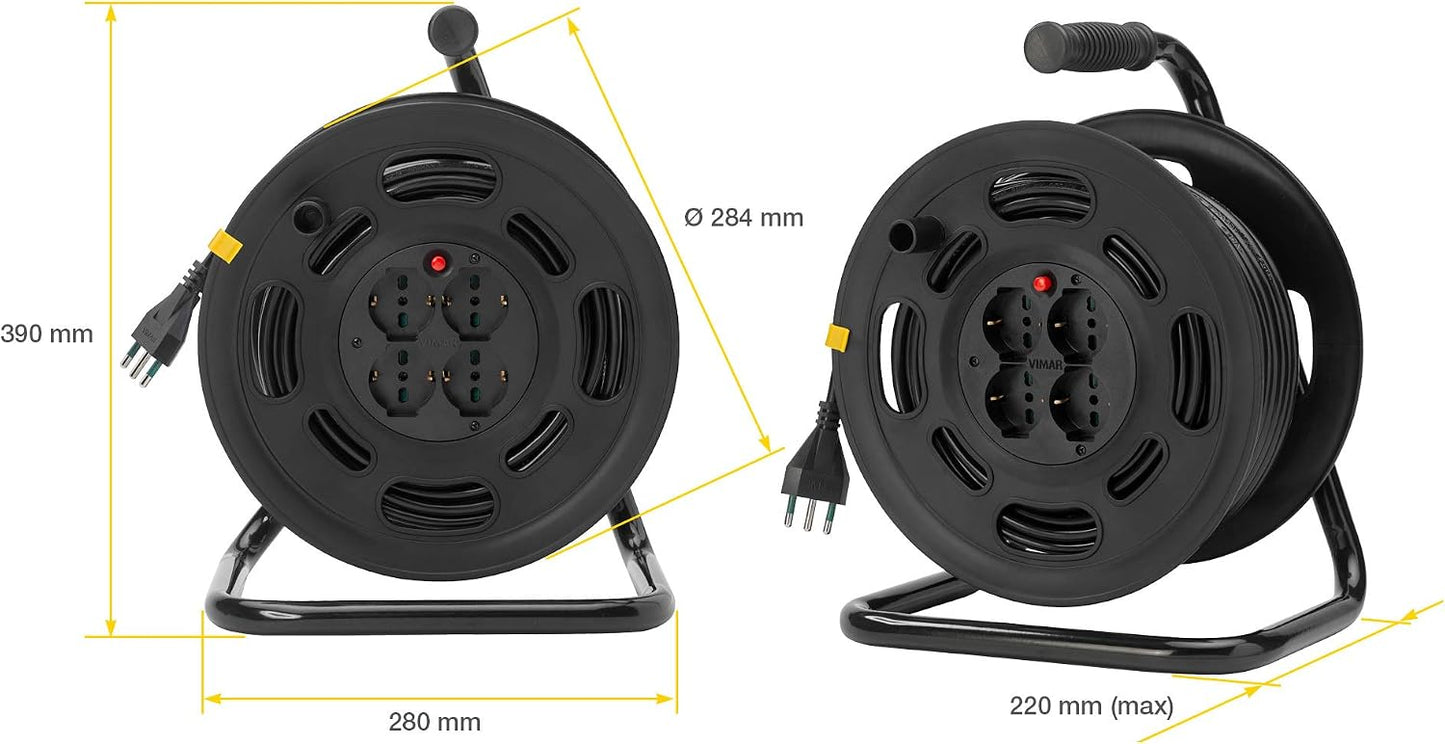 VIMAR 0P32733 Avvolgicavo 2P+T 16A 230V~ con Disgiuntore Termico di Protezione, Multicolore