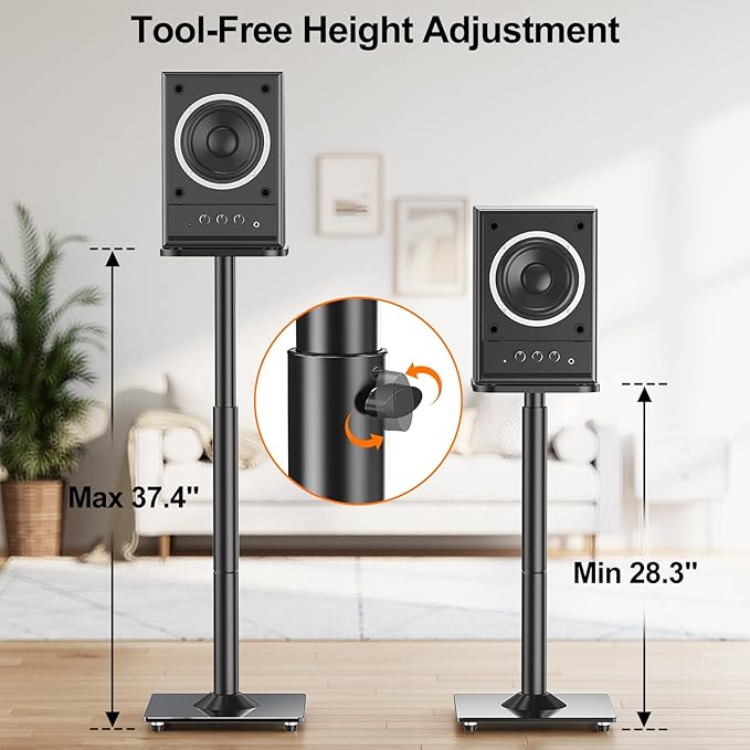 ELIVED Universal Speaker Stands Height Adjustable 28"-37.4", Bookshelf Speaker - Image 2