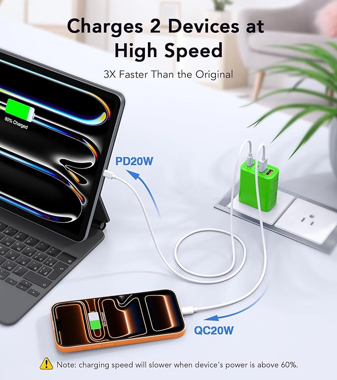 2 Pack USB C Charger, 40W Fast Charge Cube, 4-Port QC+PD Wall Plug, Galaxy S24 - Image 3