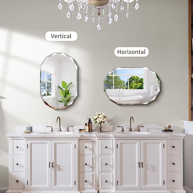 GLASHOM Beveled Edge Frameless Bathroom Mirror, Oval Wall Mirror - Image 4