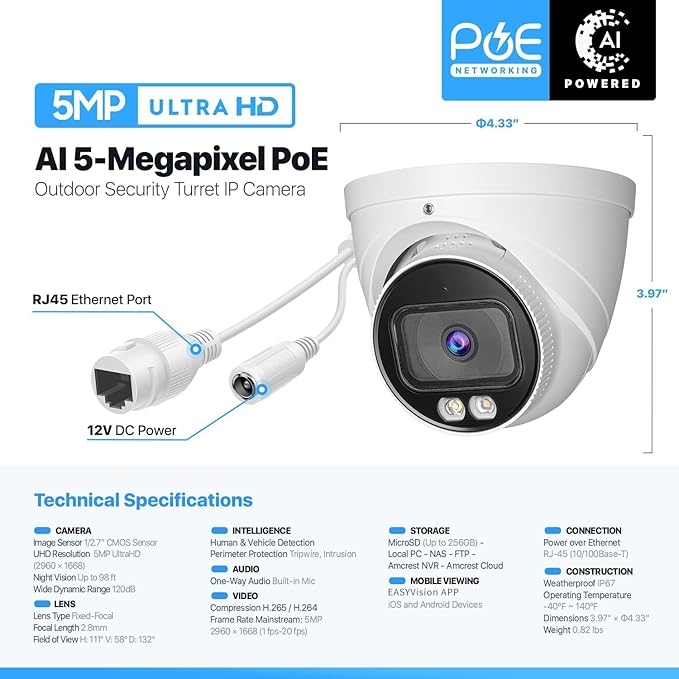 OHBET DahuaSecurity 5MP POE IP Turret Camera - Image 2