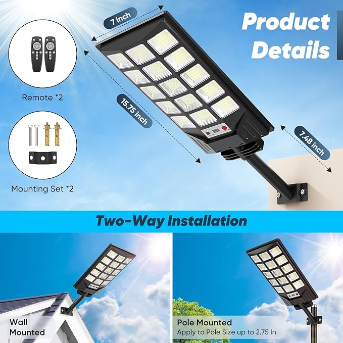 Solar Street Lights Outdoor Waterproof, 30000LM 6500K LED Motion Sensor Lights - Image 6