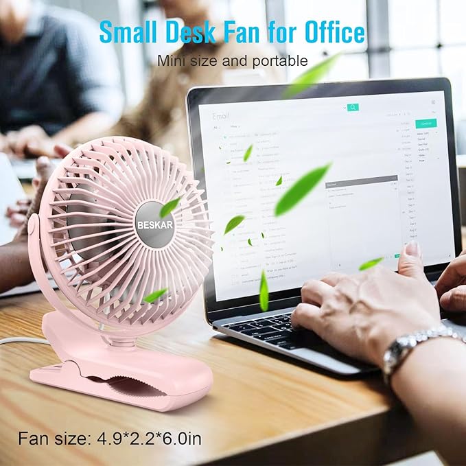 BESKAR Small Clip on Fan, 3 Speeds USB Fans - Image 3