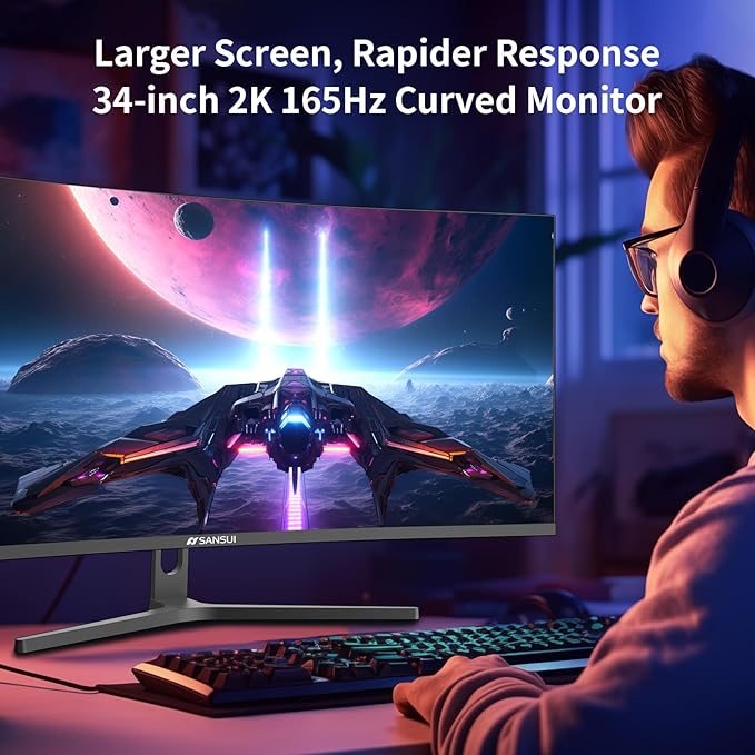 SANSUI 34-Inch Curved Gaming Monitor UWQHD 3440 x 1440 Up to 165Hz Curved 1500R - Image 9