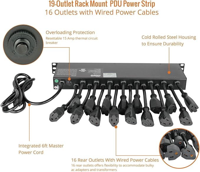 Tecmojo 1U Rack Mount 19 Outlet PDU Power Distribution Unit Power Strip Circuit - Image 5