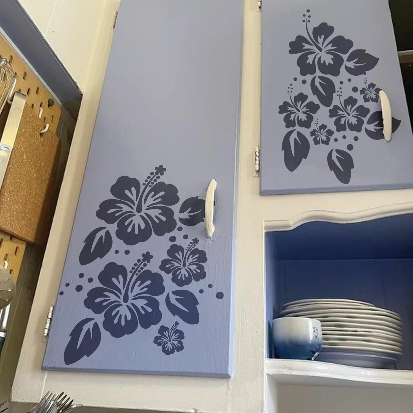Large Flower Stencils Hibiscus Spring Floral Stencils for Painting for Wood Garden Fence Wall Furniture Fabrics DIY Decor (6 Hibiscus)