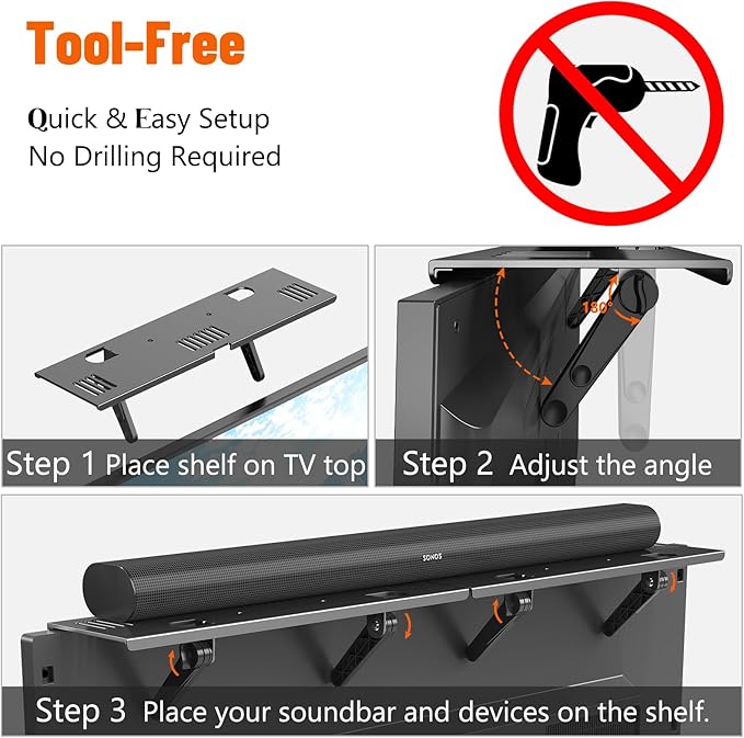 Soundbar Mount, No Drilling Steel TV Top Shelf Fits Most of Sound Bars Up to 15 - Image 3