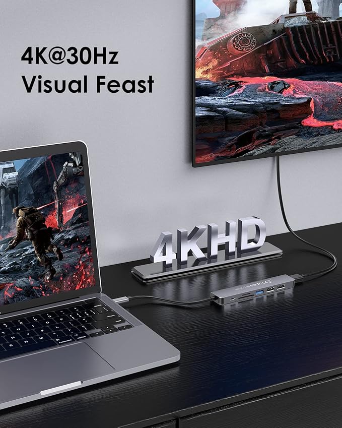 LENTION USB C Hub with 100W Charging, 4K HDMI, Dual Card Reader, USB 3.0 & 2.0 - Image 2