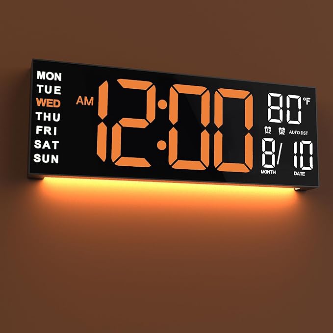 JALL 16" Large Digital Wall Mount Clock, Count Down Timer, Big LED, RGB Color by JALL
