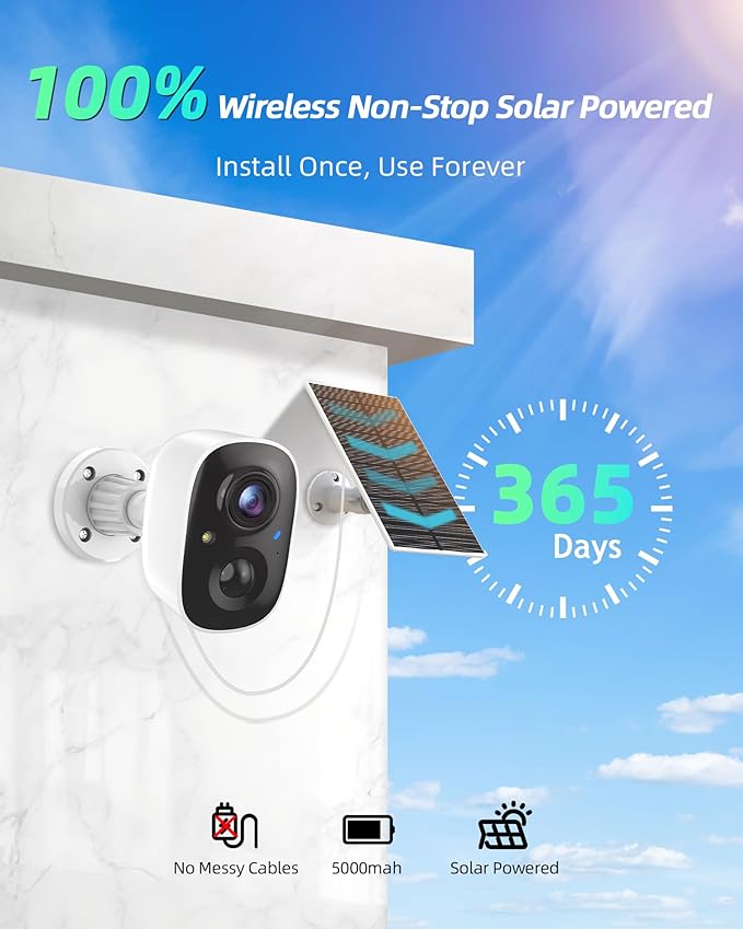 MaxiViz Solar Camera Outdoor Wireless, 2.4G Wi-Fi Security Camera - Image 2