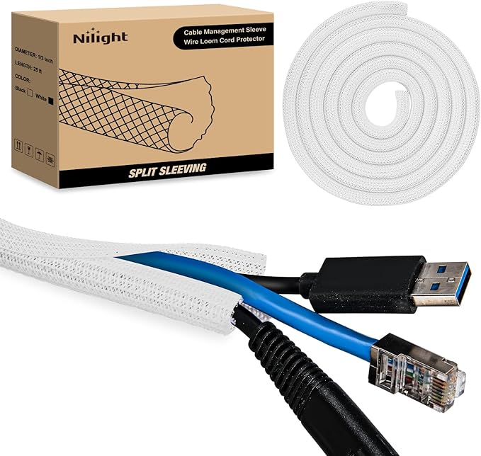 Nilight Cable Sleeve, 25ft-1/2inch Cord Management Sleeves, Braided Sleeving by Nilight