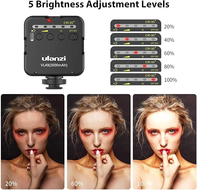 ULANZI VL49 2000mAh LED Video Light w 3 Cold Shoe, Rechargeable Soft Light Panel - Image 3