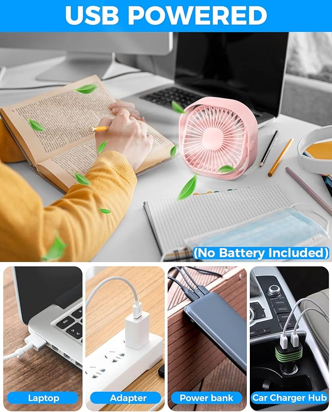 RJVW 4 Inch Small USB Desk Fan, 3-Speed Portable & 360°Rotatable Mini Cooling - Image 5