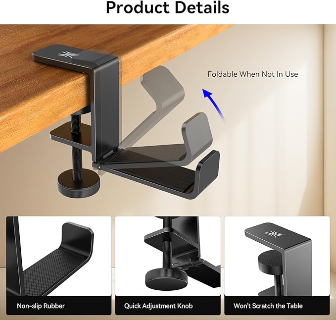 OneOdio MTL99 Foldable Headphone Stand, Metal Headset Holder Space-Saving Table - Image 4