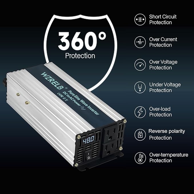 WZRELB 1000W Pure Sine Wave Inverter 48V DC to 110V 120V AC Power Converter - Image 2