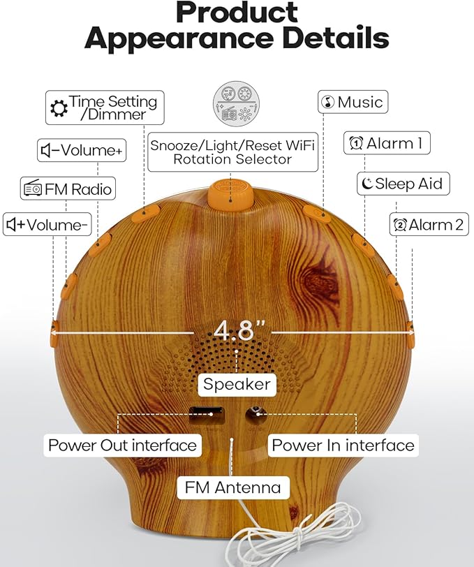 Dekala Sunrise Alarm Clock Wood Grain, FM Radio, Wake up Light Sunlight Sunset - Image 6