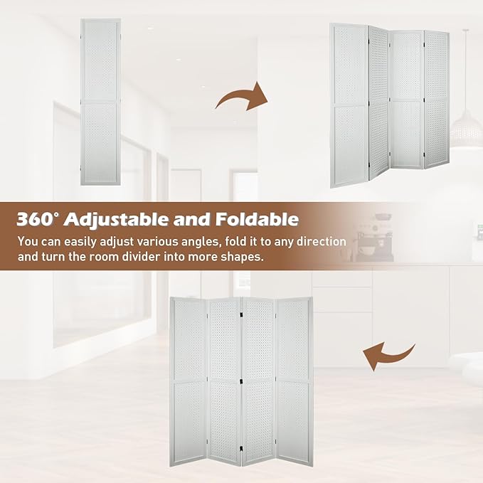 ECOMEX 4 Panel Room Divider, 5.6Ft Pegboard Display Wooden Room Divider Folding - Image 5