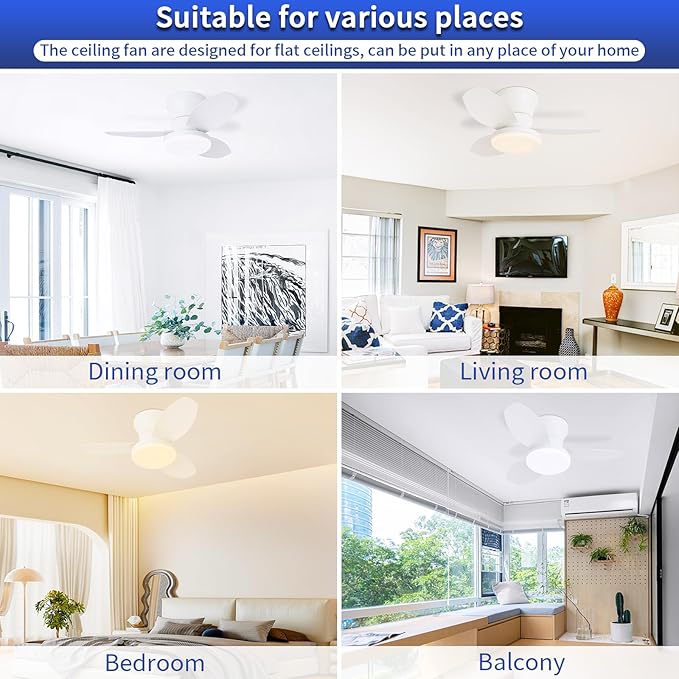 Glowall Small Ceiling Fan with Lights, 25 Inch Flush Mount with Remote Control - Image 7