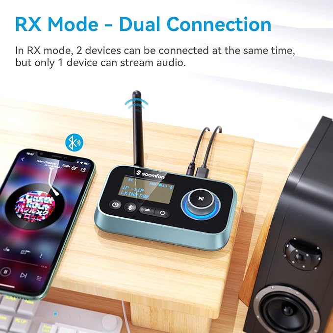 SOOMFON Bluetooth Transmitter for TV 3-in-1 Bluetooth 5.0 Transmitter Receiver - Image 3