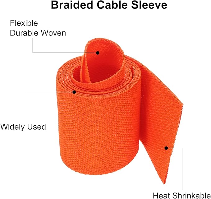MECCANIXITY Braided Cable Sleeves Heat Shrinkable Fabric Sleeving, 1 3/8" 3ft - Image 4