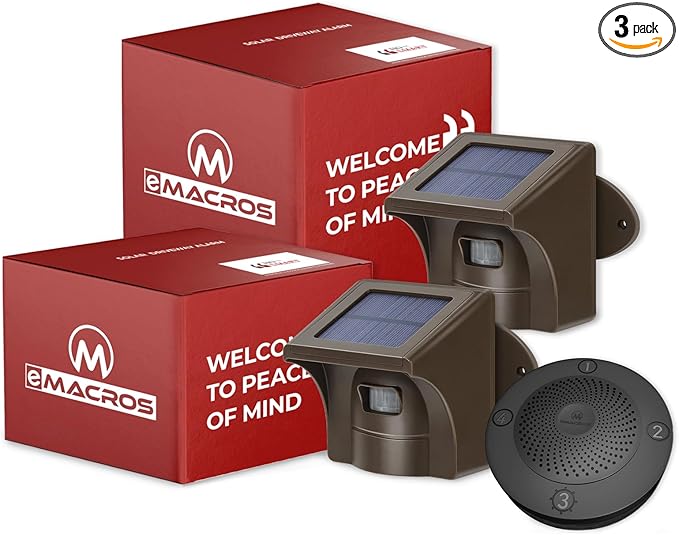 eMACROS Solar Wireless Driveway Alarm — 1/2 Mile Long Range Motion Sensor by eMACROS