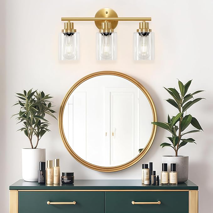 Guliaofo 3-Light Brushed Gold Vanity Lights, E26 Modern Bathroom Light Fixtures - Image 7