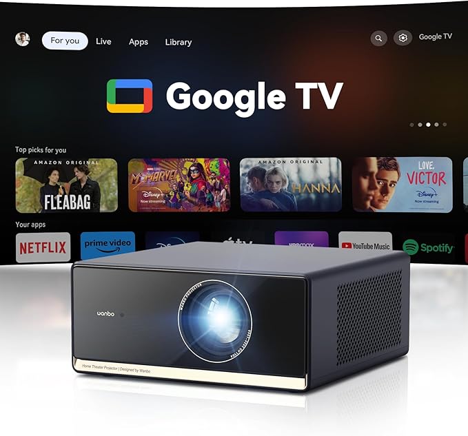 Wanbo X5 Pro Google TV Projector 4K Supported, 1100 ANSI Smart Projector by WANBO