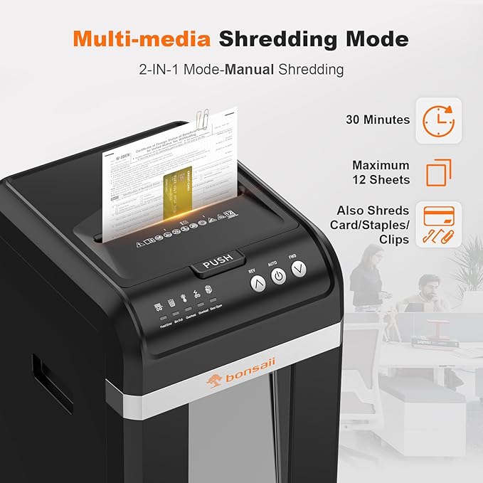 Bonsaii Paper Shredder Heavy Duty, 200-Sheet Auto Feed Micro-Cut 60 Minutes - Image 3