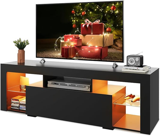 WLIVE TV Stand with LED Lights & 2 Large Storage Drawers, Modern Entertainment by WLIVE
