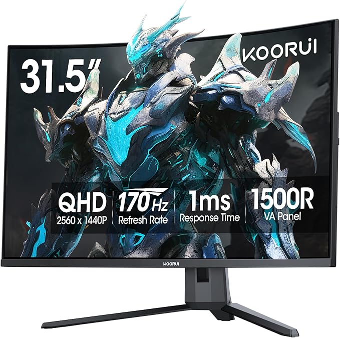 KOORUI 32 inch Curved Gaming Monitor, QHD 2K 170Hz 144Hz Monitor, 1ms 1500R by KOORUI
