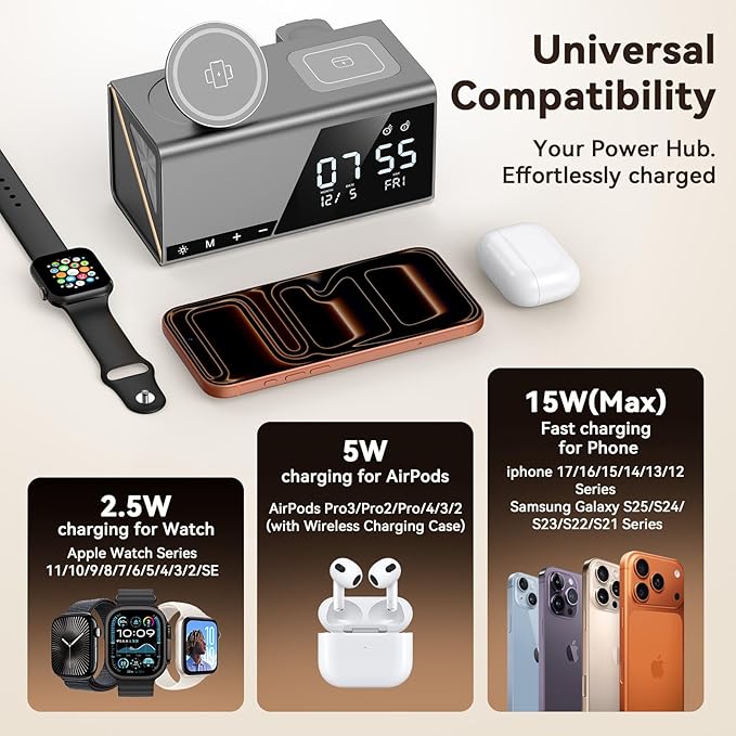 4URPC 6-in-1 Alarm Clock Wireless Charging Station - Image 4