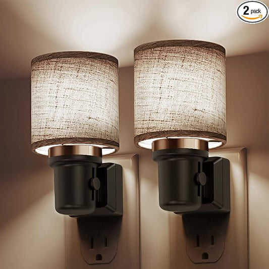 L LOHAS LED Night Lights Plug into Wall, 2 Pack Linen Fabric Cylinder Decor by LLOHASLED