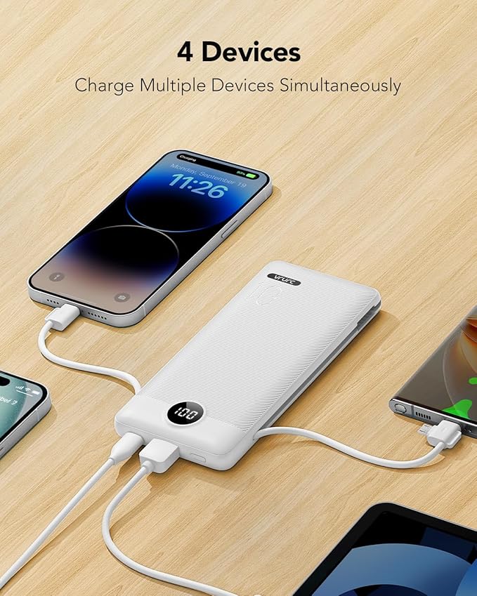 VRURC Portable Charger with Cables and Wall Plug | Power Bank with Cords | - Image 4