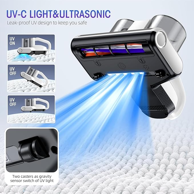 JPHYLL Mattress Vacuum Bed Vacuum Cleaner 16Kpa Suction 253.7nm UV-C Light - Image 3