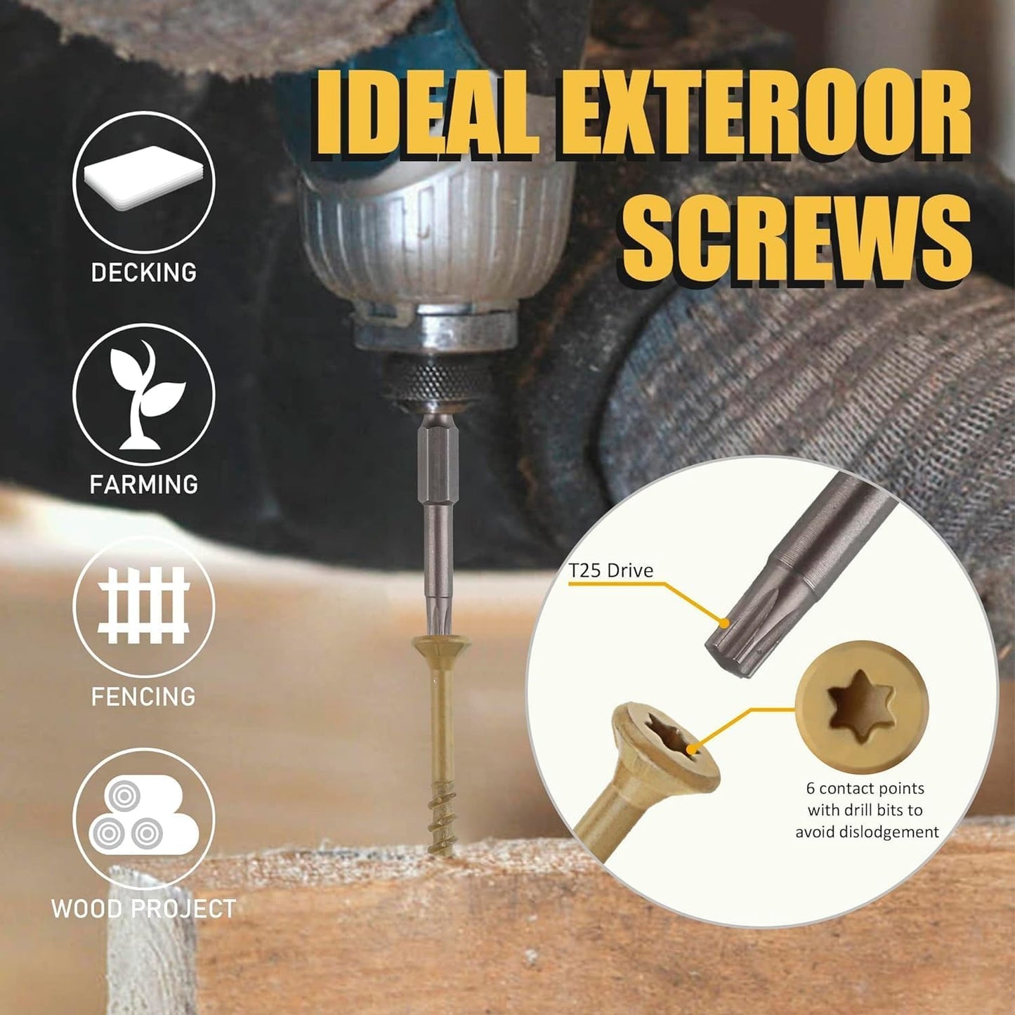 WELLOCKS #10 x 3 in Deck Screws, Tan 300 PCS with T25 Bits | 1000+ Hour Salt Spray Coating, T25 Star Drive Wood Screws for Outdoor Fences, Decks, and Treated Lumber.