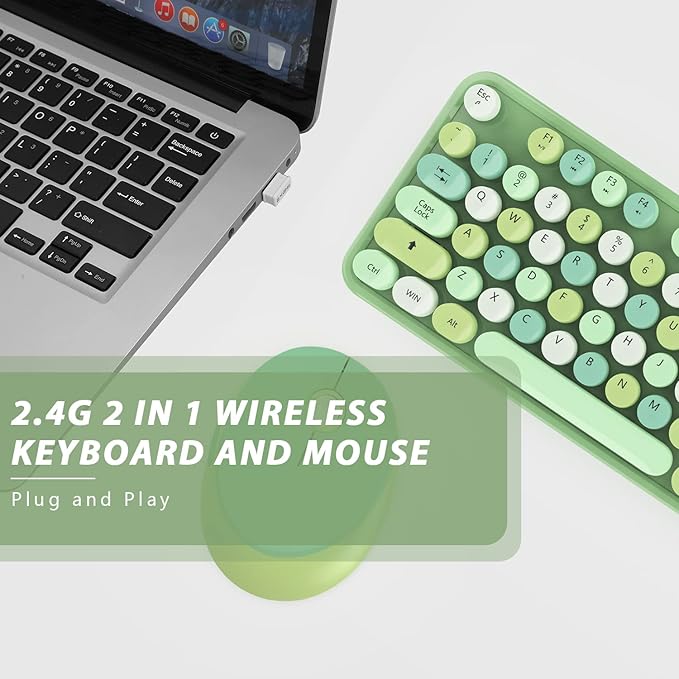 Green Wireless Keyboard and Mouse, KOOTOP Cute Green Colorful Keyboard and Mouse - Image 5