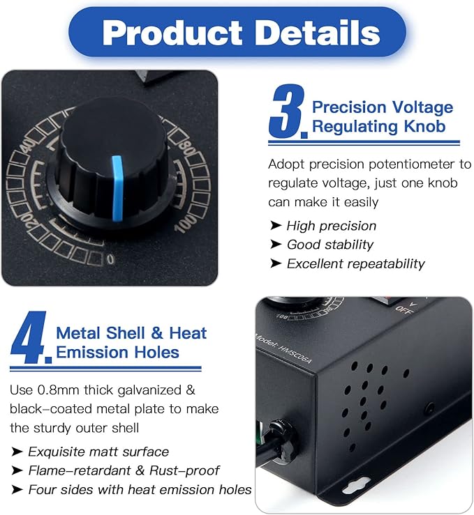 HARMNEE AC Motor Speed Controller 110-120V / 10A Rated / 15A Max, Fan Speed - Image 7