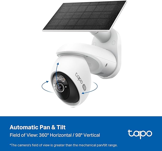 Tapo 4K Outdoor Camera Wireless, Battery Camera w/Solar Panel, 360° View - Image 4