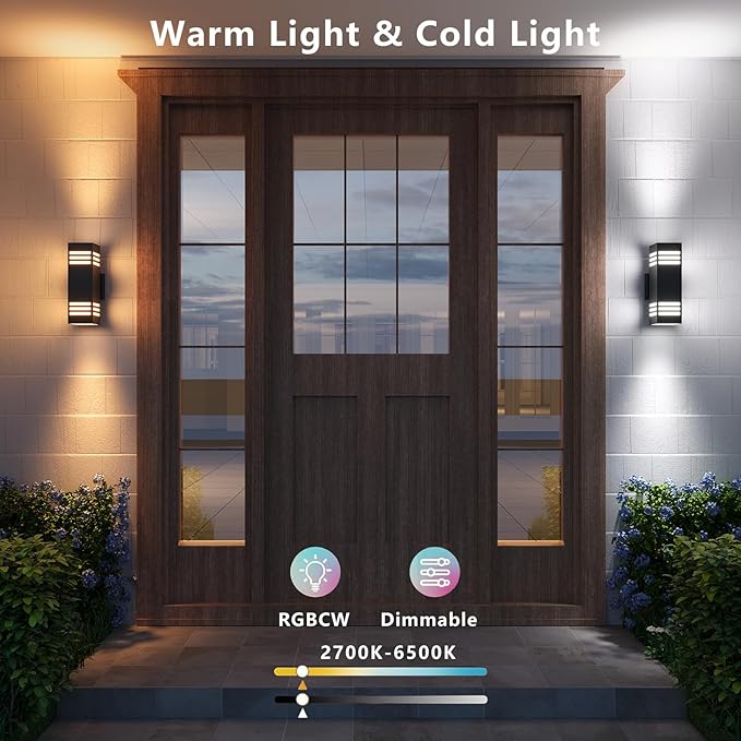 rosykite Smart Outdoor Sconce Lights 2 Pack, Up Down Wall Porch Lights RGB - Image 5