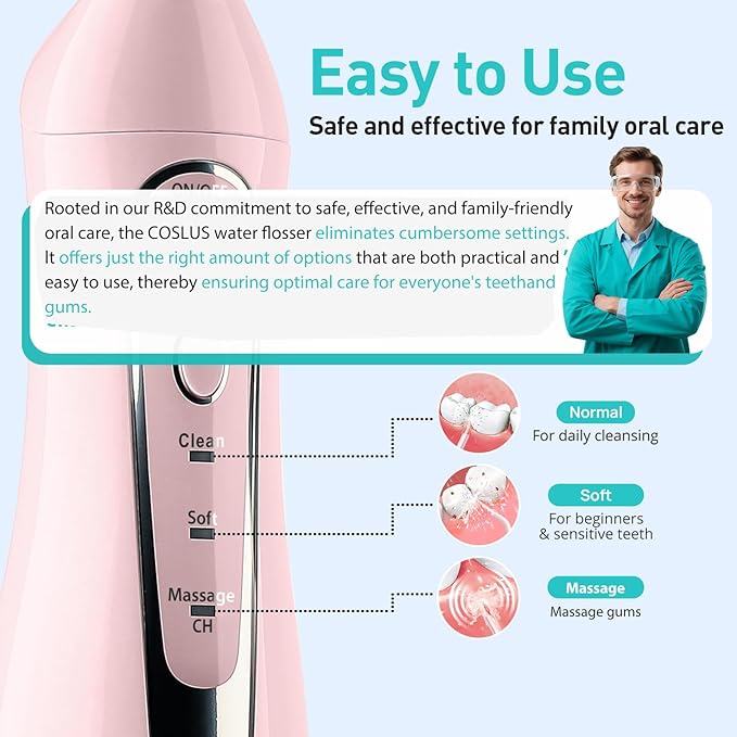 COSLUS Water Dental Flosser Teeth Pick: Portable Cordless Oral Irrigator 300ML - Image 5
