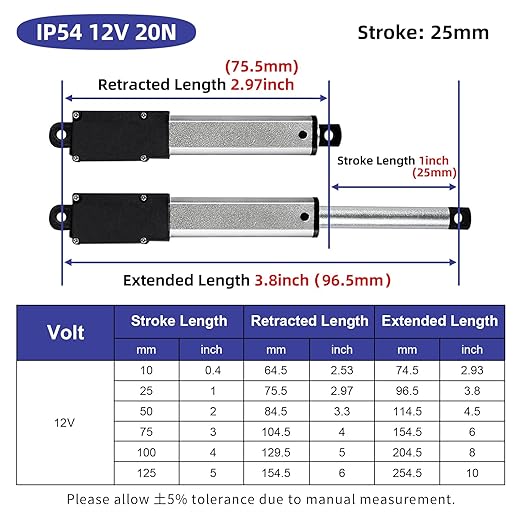 1 Inch 4.5lbs Mini Stroke 12V 4.5lbs Electric Linear Actuator 1.2"/sec Linear - Image 2