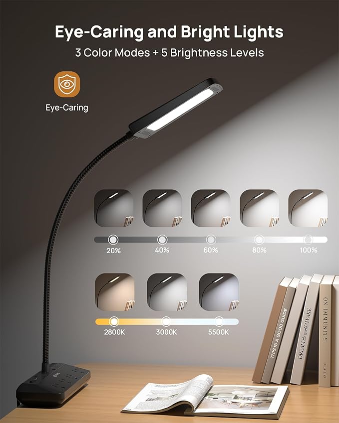TROND LED Desk Lamp with Clamp Power Strip - Image 3