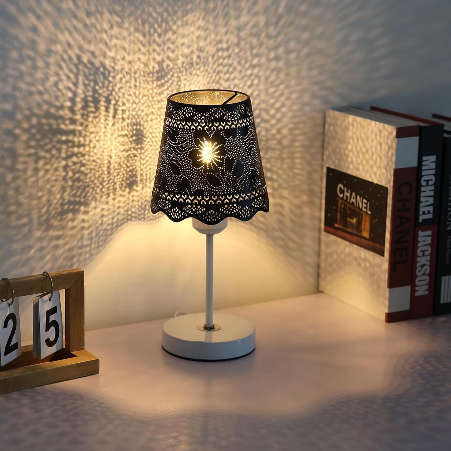 YISUN Chandelier Lampshades Set of 6, Small Metal Lamp Shade 3.9" Top x 5.9" Bottom x 5.5" High, Fit for Candelabra Bulbs, Clip-on Lamp Shades (Flower Black)