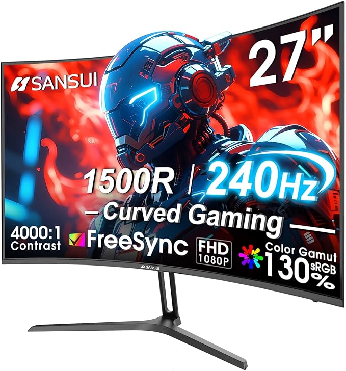 SANSUI 27 Inch Curved 240Hz Gaming Monitor FHD 1080P, 1500R Curve Computer by SANSUI